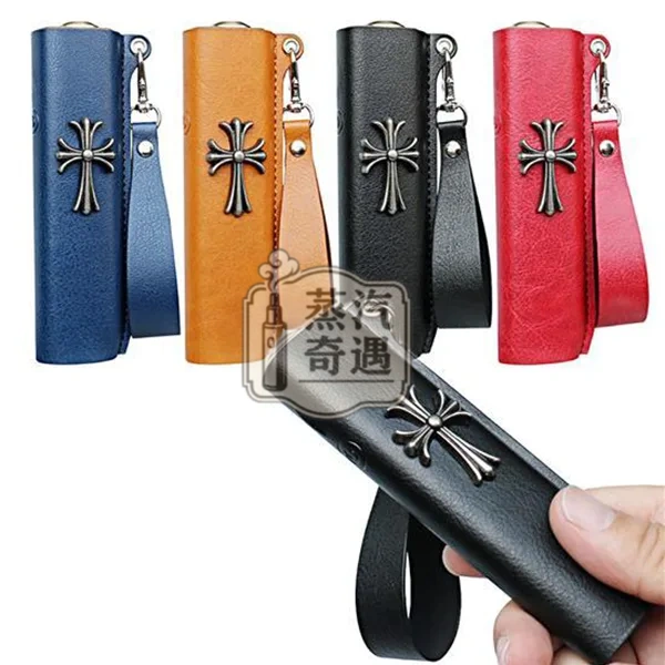 【黑色/紅色/黃色/藍色】IQOS ILUMA ONE保護套防摔皮革 哥德風十字造型金屬感設計 適用4.0 / 6 / 7 代一體機|真皮質感|附掛繩